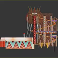 Colorful Rotating Amusement Structure With Spiral Slide And Tiered Striped Platforms