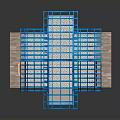 Blue Building Frame Model Of House Structure With Red Door And Foundation Base