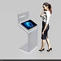 Woman In White Shirt Black Skirt Interacting With Hisense Touchscreen Kiosk With Tech Inspired Screen