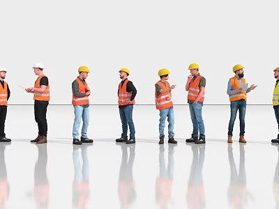Group of Construction Workers Wearing Safety Vests And Hard Hats Standing Discussing Work Plans 3d model