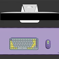 Sleek Electronic Desktop Computer Setup With iMac Monitor Colorful Keyboard Purple Mouse And Lighthouse Screen