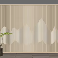 Elegant Luxury Background Wall With Vertical Slats And Illuminated Wave Pattern Plus Potted Plant