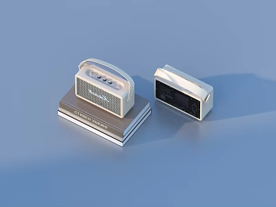 White Portable Wireless Speakers Placed On Stacked Books For Home Use 3d model