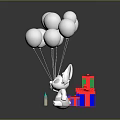 White Balloons And Rabbit Doll With Colorful Gift Boxes On Black Surface