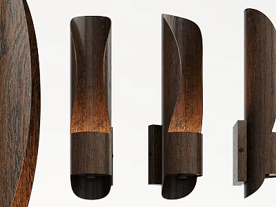 Modern Wooden Wall Sconces With Curved Design And Warm Lighting For Interior Decoration 3d model