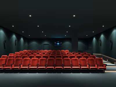 Modern Cinema Interior With Red Seats In Rows Dark Walls And Ceiling Lighting 3d model