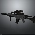Modern Tactical Rifle with Scope Attachment Black and White Body Grip and Barrel