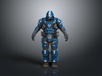 Game And Movie Character In Blue Futuristic Armor With Mechanical Structure Design 3d model