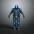 Game And Movie Character In Blue Futuristic Armor With Mechanical Structure Design