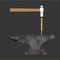Iron Anvil With Claw Hammer And Metal Workpiece In Workshop Setup