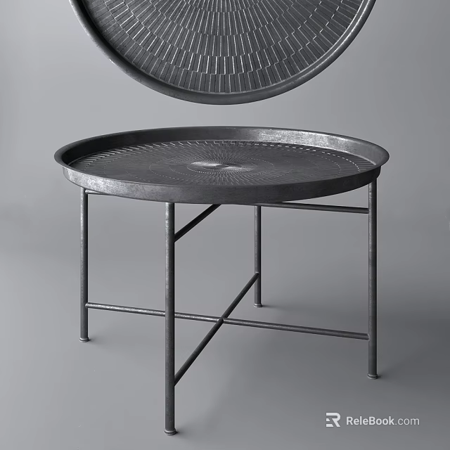 Modern Metal Side Table With Round Perforated Top And Sturdy Legs 3d model