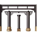 Traditional Decorative Columns With Black Finish Golden Base And Carved Top Details