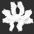 White Multiple Bird Wings Sculpture With Symmetrical Central Feather Design 3d model