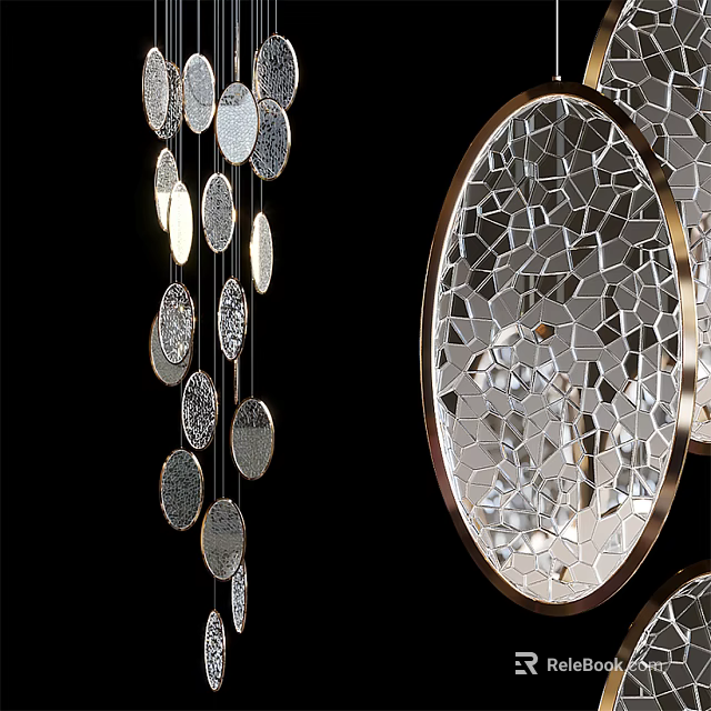 Modern Chandelier With Circular Decor Elements And Oval Mosaic Crystal Glass Design 3d model 