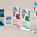 Sturdy Commercial Roll Up Banner Displays With Colorful Triangular Patterns And Business Promotion Information