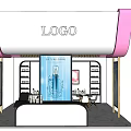 Elegant Perfume Store With Pink Awning Display Shelves Logo Sign And Marble Floor