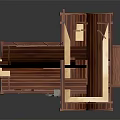 Cartoon 3D Medieval Cottage Interior With Stone Walls Wooden Stairs And Illuminated Windows