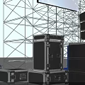 Concert Stage With Blue Lighting Large LED Screen And Audience Seats