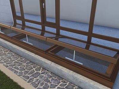 Wooden Framed Large Windows Detached Villa With Stone Pavement And Lawn 3d model