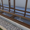 Wooden Framed Large Windows Detached Villa With Stone Pavement And Lawn