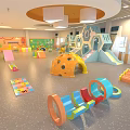 Colorful Kindergarten Indoor Play Area With Slide Climbing Structures And Toys
