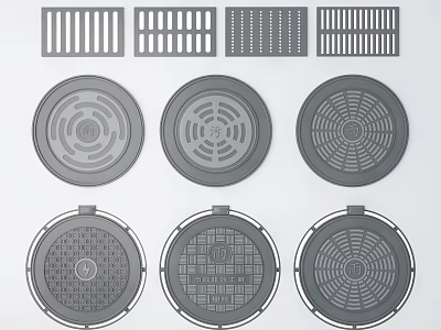 Various Types Of Sewer Drain Covers And Grates With Round Square Designs 3d model