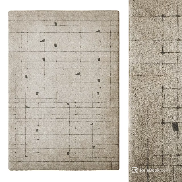 Square Rug With Grid Lines And Geometric Elements In Light Beige And Dark Brown 3d model