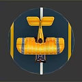 Yellow Biplane Model On Blue Circular Platform With Yellow White Lines