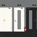 Fire Exit Doors in White Black and Glass Panel with Green Exit Signs