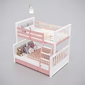 White and Pink Kids Bunk Bed With Guardrails Plaid Mattress And Teddy Bear