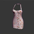 Stylish Halter Neck White Base Dress With Orange Green Floral Print