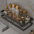 Bathroom Wall Mounted Storage Shelf With Gold And White Perfume Bottles