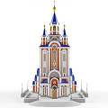 White European-style Architecture Featuring Blue Spires Golden Decorations And Orange Details