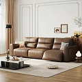 Three Seater Leather Sofa In Living Room With Coffee Table Wall Art And Floor Lamp