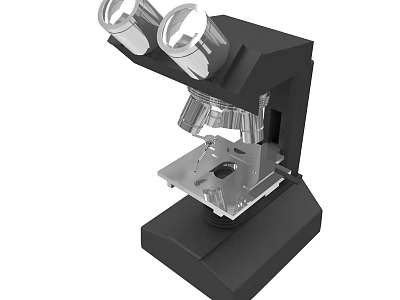 Professional Black Binocular Laboratory Microscope With Adjustable Stage And Optical Lenses 3d model
