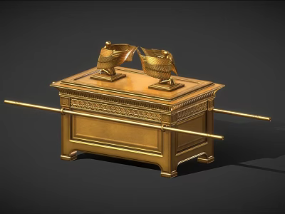Golden Household Decorative Chest With Ornamental Objects And Long Poles 3d model