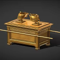 Golden Household Decorative Chest With Ornamental Objects And Long Poles