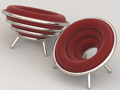 Modern Leisure Chair with Red Cushion and Silver Metal Round Hoop Frame 3d model