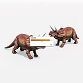 Two Realistic Brown Triceratops Toy Models With Horns Standing On White Background