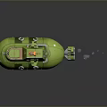 Cute Green Cartoon Submarine With Blue Eyes Stripes Orange Antenna And Bubbles From Tail