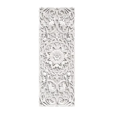 Intricate White Carved Decorative Panel with Floral Patterns and Ornate Vines 3d model