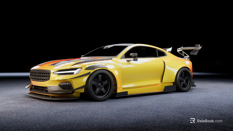 Yellow Modified Sport Car With Black Wheels Rear Spoiler And Aerodynamic Design 3d model 