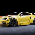 Yellow Modified Sport Car With Black Wheels Rear Spoiler And Aerodynamic Design