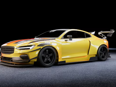 Yellow Modified Sport Car With Black Wheels Rear Spoiler And Aerodynamic Design 3d model