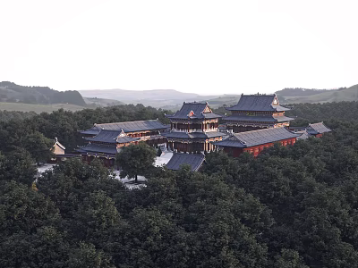 Ancient Architecture Complex With Traditional Multi Layered Roofs In Forested Landscape 3d model