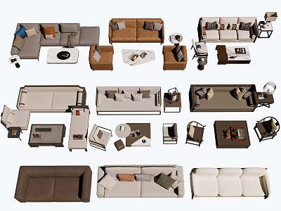 Modern Stylish Sofa and Coffee Table Set with Various Designs and Comfortable Cushions 3d model