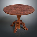 Round Brown Wooden Table With Pedestal Base And Curved Legs Design