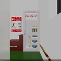 Industrial Control Room Featuring Electrical Control Cabinets Warning Signs Green Floor Safety Helmet Tool Boxes