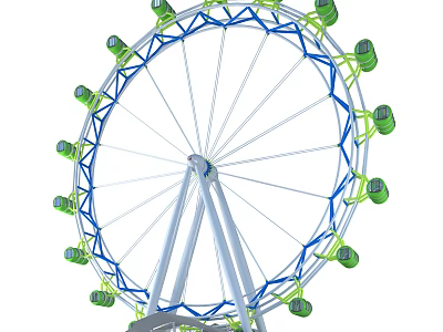 Colorful Ferris Wheel Amusement Ride With Green Cabins Blue Frame And White Supports 3d model