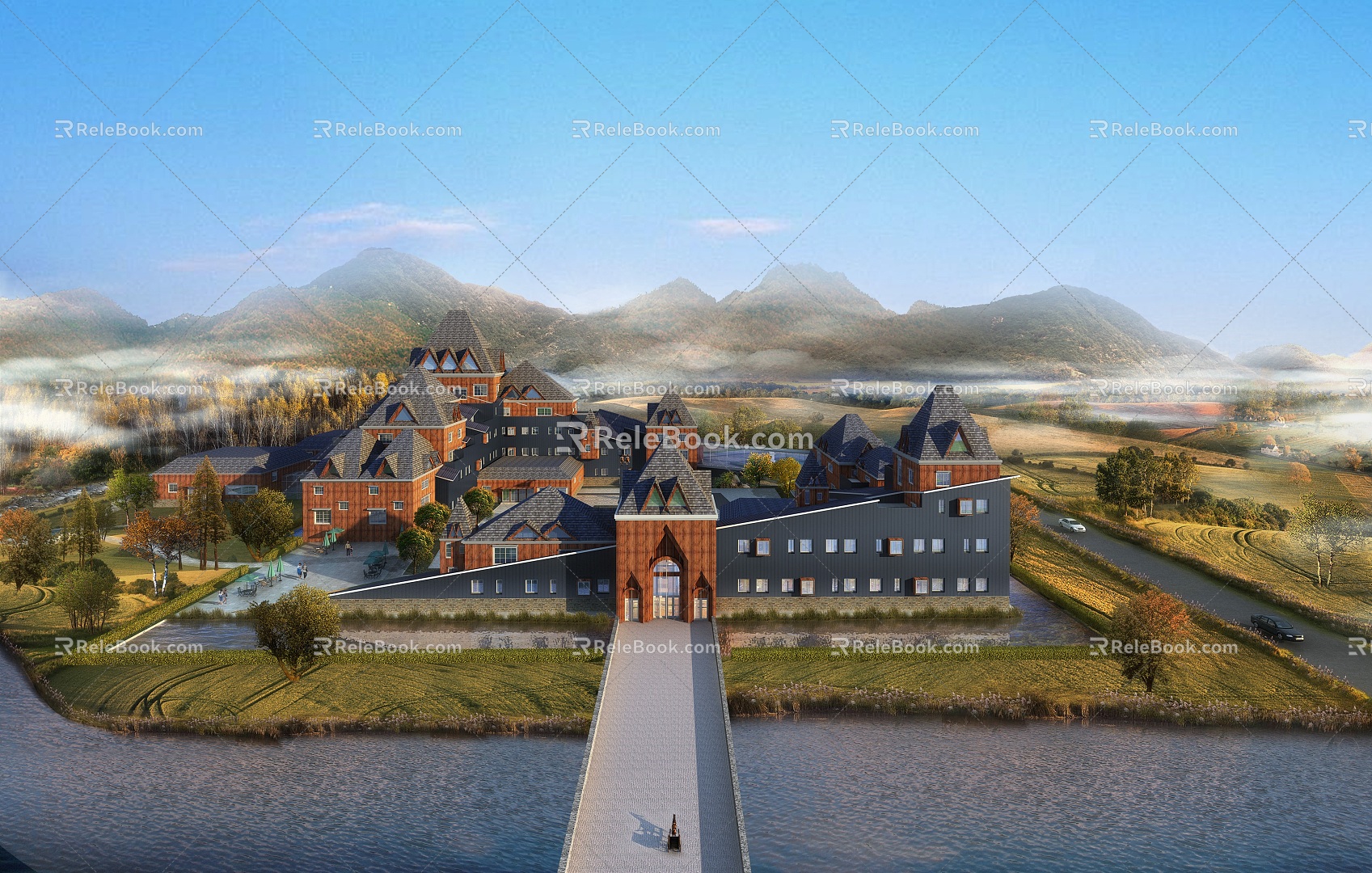 European Hotel Architecture Castle Hotel 3d model